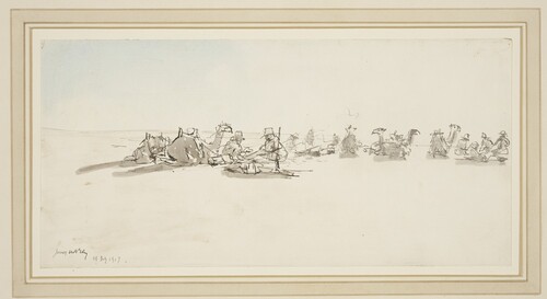 Figure 9. James McBey, The Long Patrol: Breakfast, 11 July 1917, pen and ink with watercolour on paper, 151 × 311 mm. London, British Museum © Aberdeen City Council (James McBey) and The Trustees of the British Museum. All rights reserved.
