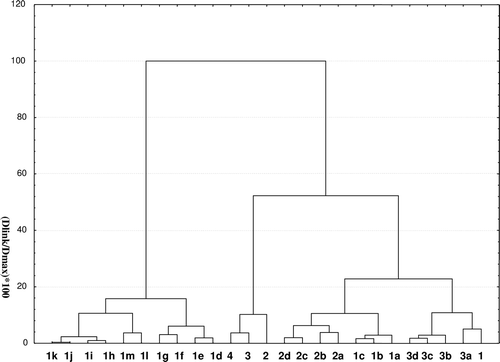 Figure 4.  Results of the cluster analysis of the polyphenolic compounds studied according to the Ward method with Manhattan distances.