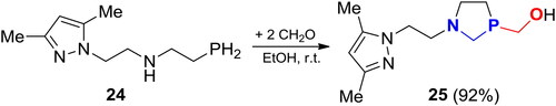 Scheme 17. Reaction of the 2-phosphinoethanamine 24 with excess CH2O.[Citation72]