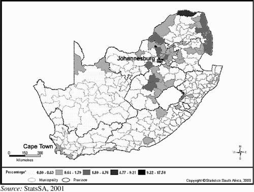 Figure 1: Distribution of non-nationals in South Africa (2001)