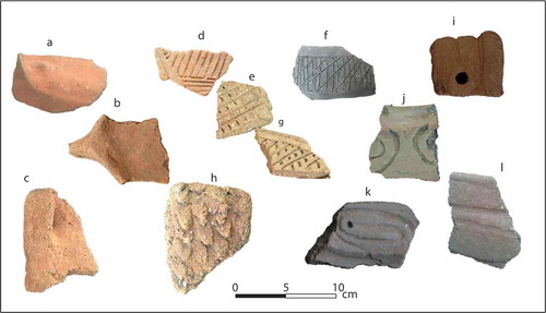 Figure 4. Affiliations of Amerindian ceramics in Haiti: (a), (b) and (c) Ostionoid; (d), (e), (f), (g) and h) Meillacoid; (i), (j), (k) and (l) Chicoid