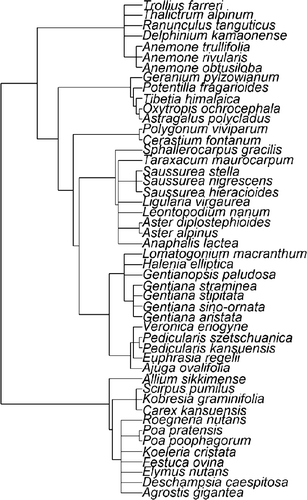 Appendix 1 Forty-eight species and their phylogenetic relations in calculating phylogenetically independent contrasts (PICs) and conducting comparative generalized estimating equations (GEE)