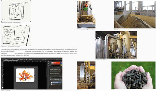 Figure 1. Students display their working procedures using pictures. To the left is shown the working procedures of a student who constructed a pamphlet. To the right, another student depicts the successive steps to create manure