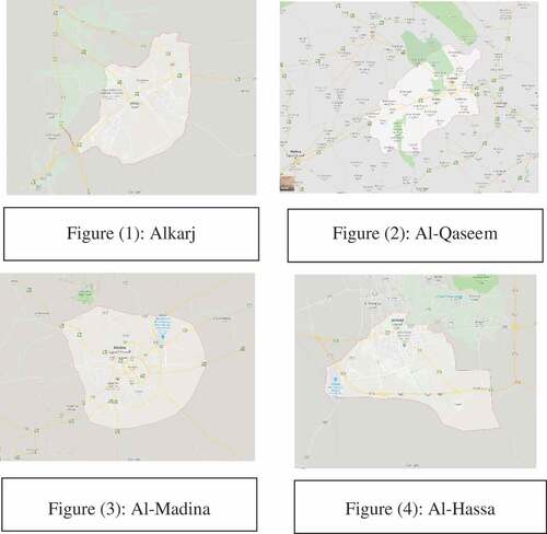 Figure 1. Different locations of collected date cultivars in Saudi Arabia. (a) Alkarj. (b) Al-Qaseem. (c) Al-Madina. (d) Al-Hassa