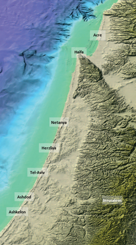 Figure 9. Israel shoreline - shaded relief map.