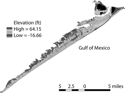 FIGURE 1: LIDAR elevation data set of Galveston Island (located along the upper Texas coast) distributed to participants.