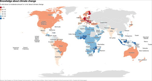 World map showing knowledge about climate change.