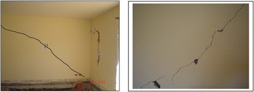Figure 2. Examples for the severe cracks pattern on the exterior and interior walls.