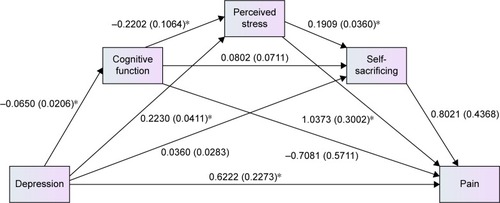 Figure 2 Path diagram illustrating direct effects and causal paths linking depression with pain symptoms (SMM 3).