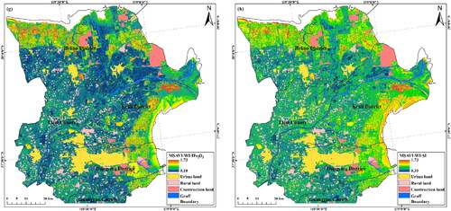 Figure 6. Spatial distribution of different salinization models (a) MSAVI-Albedo-IFe2O3; (b) NDVI-WI- IFe2O3; (c) NDVI-Albedo- IFe2O3; (d) MSAVI-Albedo-SI; (e) NDVI-Albedo-SI; (f) NDVI-WI-SI; (g) MSAVI-WI- IFe2O3; (h) MSAVI-WI-SI.