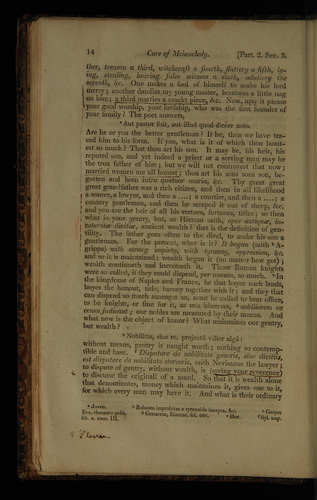 Figure 1. Keats’s annotation to his copy of Volume 2 of Robert Burton, Anatomy of Melancholy (London: Walker et al, 1813), 14. Image courtesy of Keats House, City of London Corporation. K/BK/01/015.