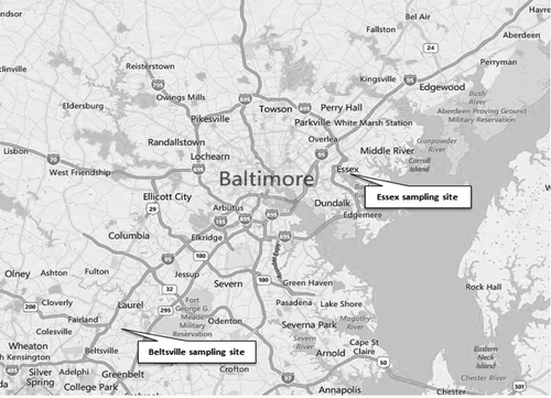 Figure 1. Map of Baltimore area and sampling sites.