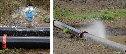 Figure 3. Leakages at PRV (l.) and pipeline connection (r.). Photo courtesy David Greven.