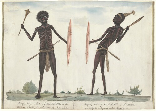 Figure 13. Unknown copyist, after Richard Browne, Ninge Ninge and Nigral, Natives of New South Wales, 1820s, watercolour and gouache. National Library of Australia.