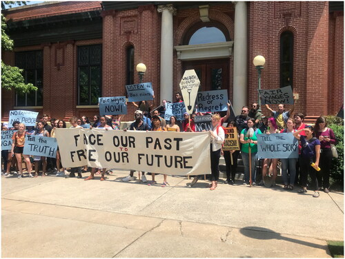 FIGURE 4 Student group, Beyond Baldwin, leads march for the University to adopt its “Racial Justice Demands” in April of 2019. Large banner reads “Face Our Past to Free Our Future.”