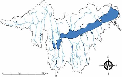 Figure 1. Lake Balaton (46°51′00″N 17°43′12″E) and its 5775 km2 catchment area. The lake has several smaller and larger inflowing watercourses, whereas the only outflow is the Sió Canal located in the eastern basin. Anglers are fishing and using ground bait across the entire littoral zone.