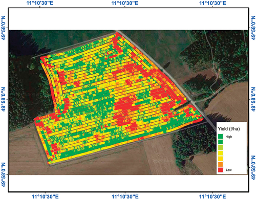 Figure 5. Wheat yield map compiled from combine harvester machine.