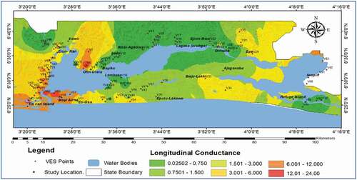 Figure 12. Longitudinal conductance map of area around the Lagos Lagoon