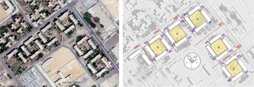 Figure 2. Clustered layouts of Sadat’s satellite cities housing (1970–1981). Left, El-El-Sades area of study (google earth pro 7.3, coord. 946540078096923, 30.911987752655293); right, streets and clusters.