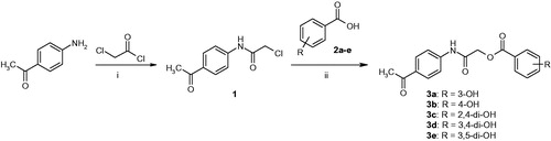 Scheme 1. Synthesis of compounds 3a–e. Reagents and conditions: (i) CH2Cl2/Et3N, 0–5 °C, reflux for 5 h; (ii) DMF/Et3N/KI, r.t., reflux for 24 h.