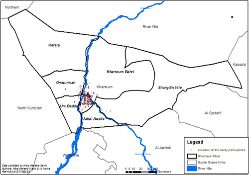 Figure 1 Geographical distribution of residence of study in Khartoum State.