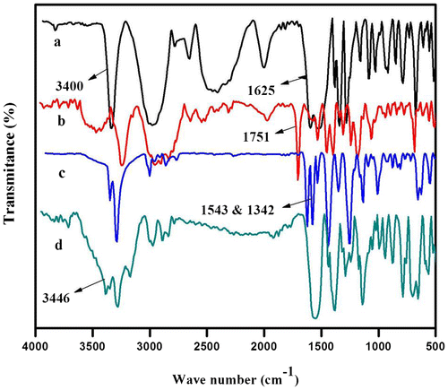 Figure 1. FTIR spectra of L-tryptophan, L-tryptophan methyl ester, MDNP and MDAP.