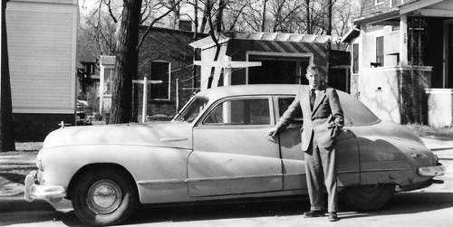 Figure 1. A dapper, suited and booted Bill Chaloner in front of his 1948 pea-green Buick Roadmaster while on a road trip from Ann Arbor to California and back in the spring of 1954 (section 7). Precise date and photographer unknown. The image is reproduced with the approval of the Chaloner family.