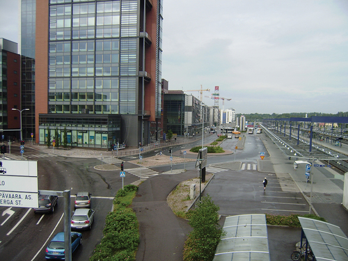 Figure 2. In this major new development in Helsinki, the roads infrastructure (bottom left), public transportation infrastructure (right) and private investment (top left) are all in place, but fail to integrate to create a place that is more than the sum of the parts (image Matthew Carmona).