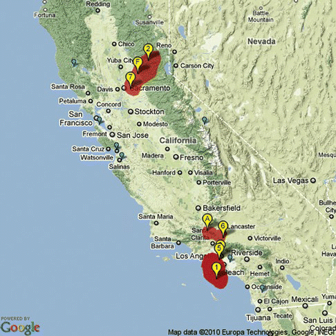 FIGURE 5 Sensor location map with marked wind areas. (Figure is provided in color online.)