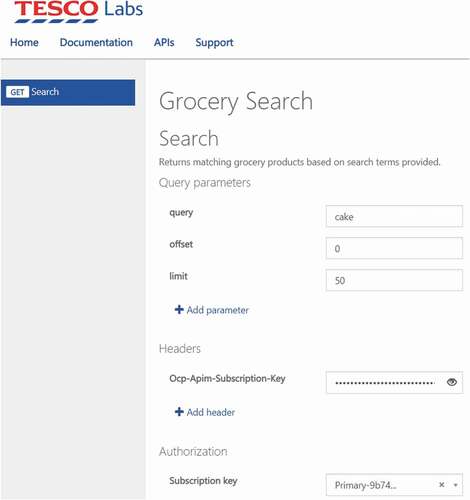 Figure 29. Requesting for Tesco URL to search for Cake Product.