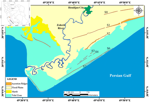 Figure 1. Distribution of accretion ridges (paleo-shorelines) across Hendijan Delta.