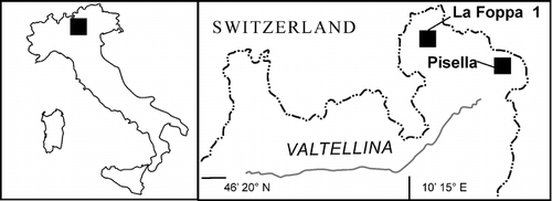 FIGURE 1. Map indicating the geographical location of the two active rock glaciers