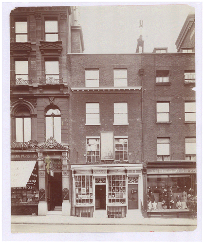 Figure 6. Exterior of 34 Haymarket Street, 1906 (Courtesy, London Metropolitan Archives, City of London: Collage 132437 cat ref SC/PHL/01/482/84/607).