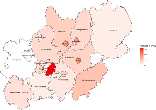 Figure 3. Number of manufacturing firms by council area.