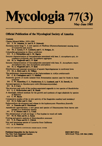 Cover image for Mycologia, Volume 77, Issue 3, 1985