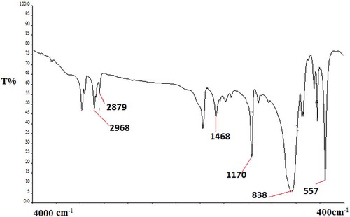 Figure 2. FT-IR spectrum of the magnetic bucky gel.