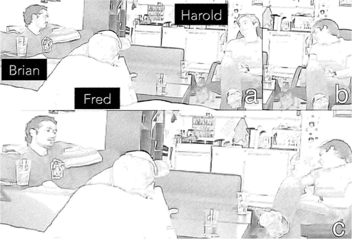 FIGURE 6 Harold uses the dog to disengage from talk during a lapse.