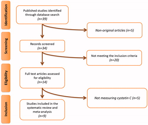 Figure 1. Flow chart of the number of studies identified and included into the meta-analysis.
