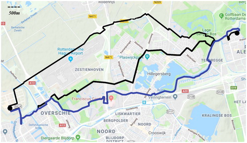 Figure 5. Route options commute Gilles. Source: Moves recording; Google Maps.