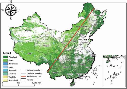 Figure 2. Areas in China covered by urban green space, 2015 (National Geomatics Center of China; http://ngcc.sbsm.gov.cn). Spatial scale 1:4,000,000