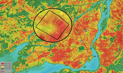 Figure 1. Montreal and the Place Bonaventure case study area LST maps.