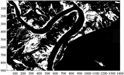 Figure 13. Landslide detection result after post-processing; river and build-up areas are filtered by a slope filter.