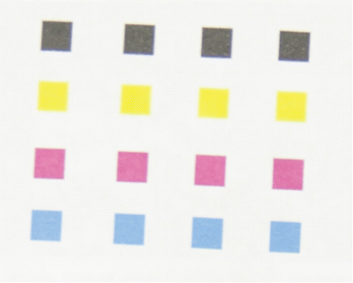Figure 4. A colorimetric array printed with a commercially available inkjet printer showing four rows of four different sensors.