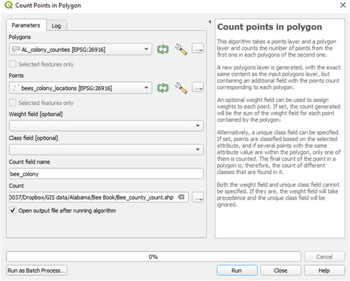 Figure 73. Function Count Points in Polygon in QGIS.