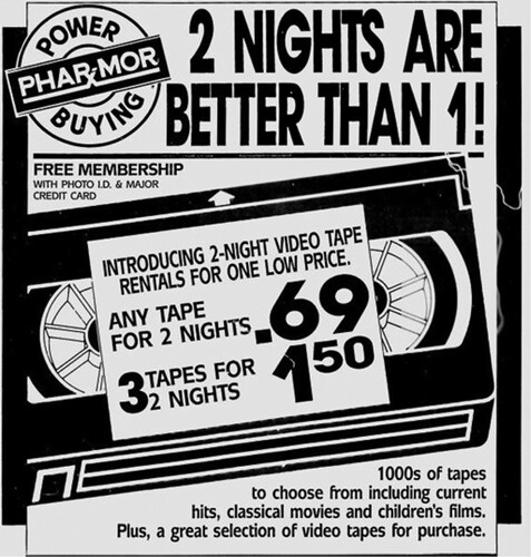 Figure 2. Ad from the video franchise Phar-Mor, published in the Ocala StarBanner, 8 December, 1989, p. 24.