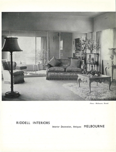 Figure 4. Advertisement for Riddell Interiors from George Beiers’ Houses of Australia, 1948, showing a modern flat’s “boundary zone” where architecture meets the “soft” interventions of the decorator’s furnishings.