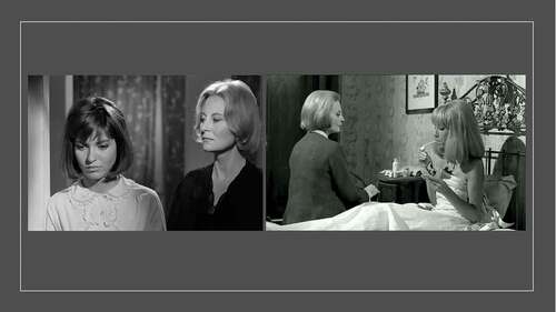 Figure 4. Generation gap. Left: Florence (Michèle Morgan) and Clara (Marie-France Pisier) in Les Yeux cernés; right: Constance (Michèle Morgan) and Pascale (Dany Saval) in Constance aux enfers.