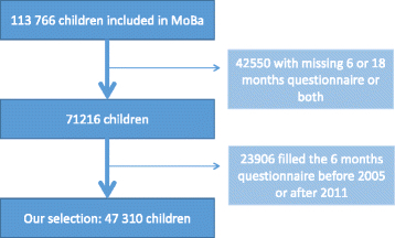 Fig. 1 Inclusion in study based on participants in the Norwegian Mother and child cohort study