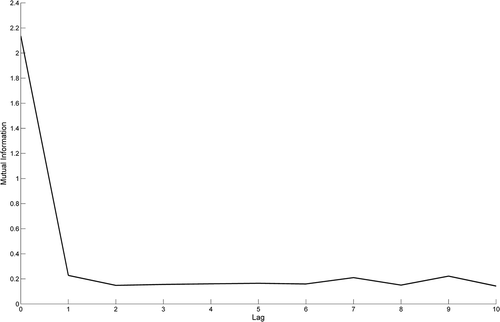 Figure 1. Mutual information function of one of the golfers at THE PLAYERS Championship 2011.