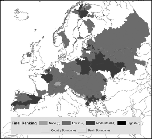 Figure 10. Final risk rankings of basin-country units in Europe.